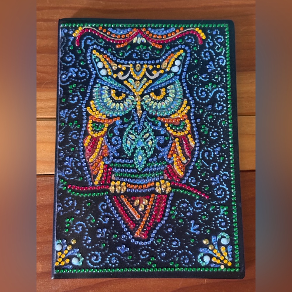 FINISHED DIAMOND ART  LEATHER JOURNAL 8x5.75” Diamond Owl